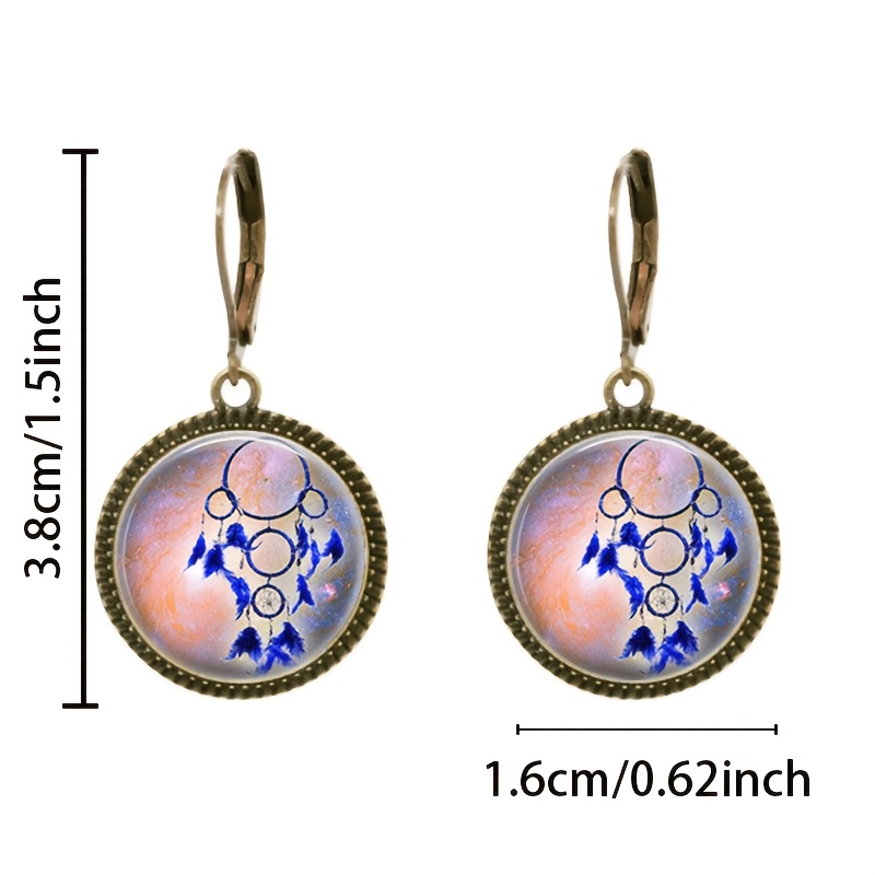 2pc Blue Classic Pendant Earrings Set, Starry Feather Design